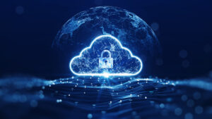 Abstract illustration showing lock at heart of cloud, cloud sovereignty concept