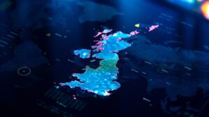 UK tech sector concept. Digital map of Great Britain