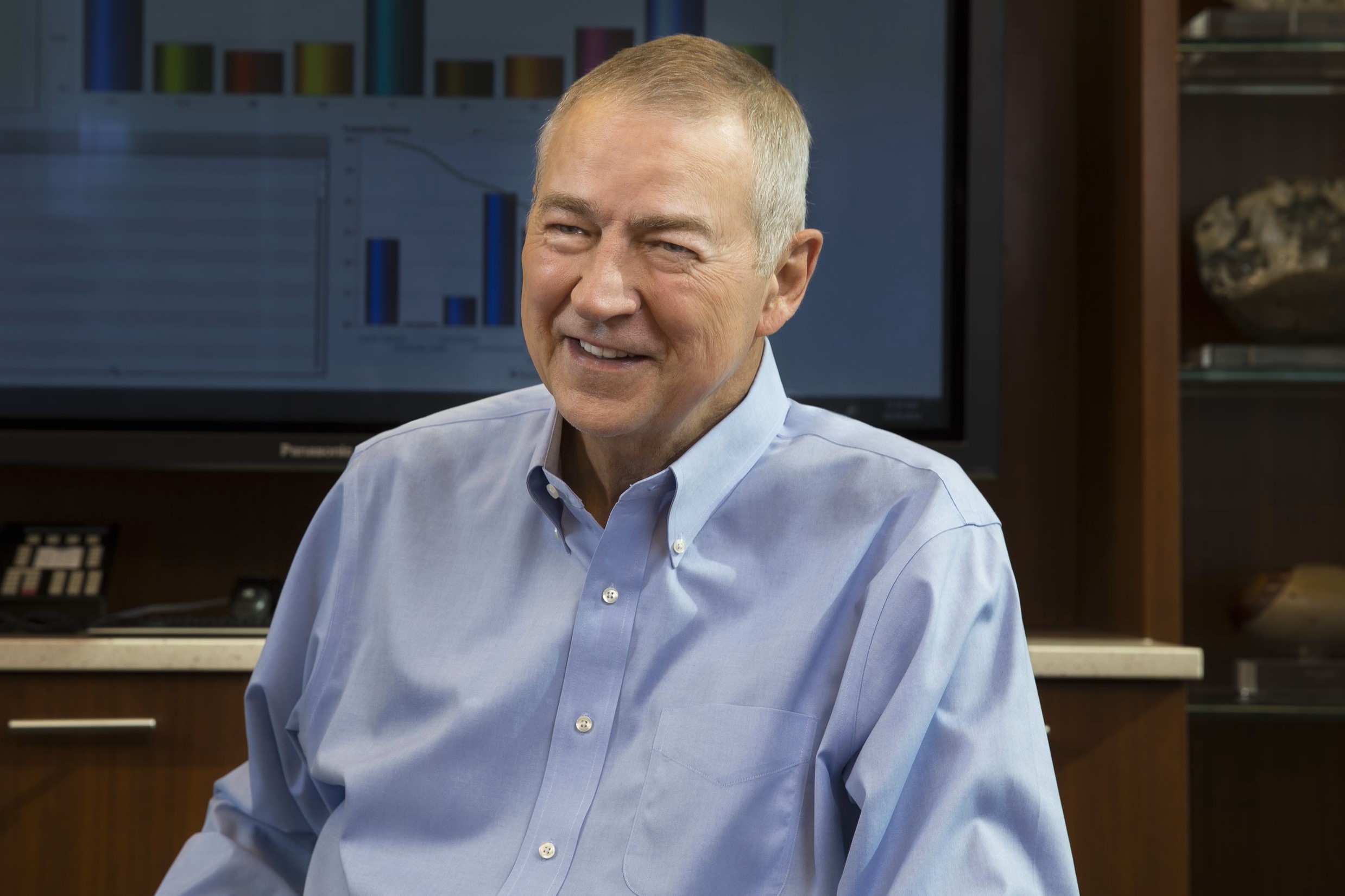 Business analytics concept. Portrait of SAS CEO Jim Goodnight