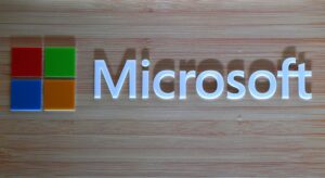 EU Microsoft Teams concept. Microsoft logo in shadow relief