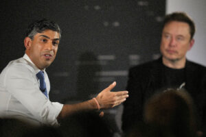 Bletchley Park AI summit. Prime Minister Rishi Sunak with X entrepreneur Elon Musk
